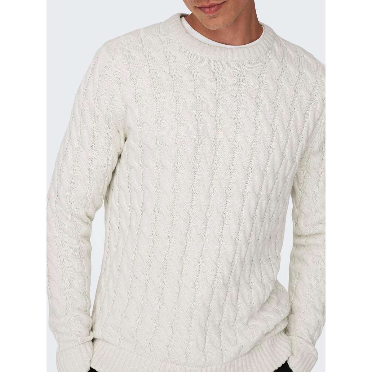ONLY & SONS MEN’S REGULAR FIT COTTON CREW NECK PULLOVER 22026504 ANTIQUE WHITE